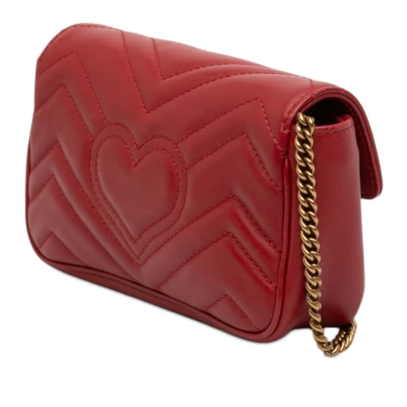 Gucci Mini GG Marmont Matelasse Leather Flap Crossbody Red Leather Very good condition - Back View