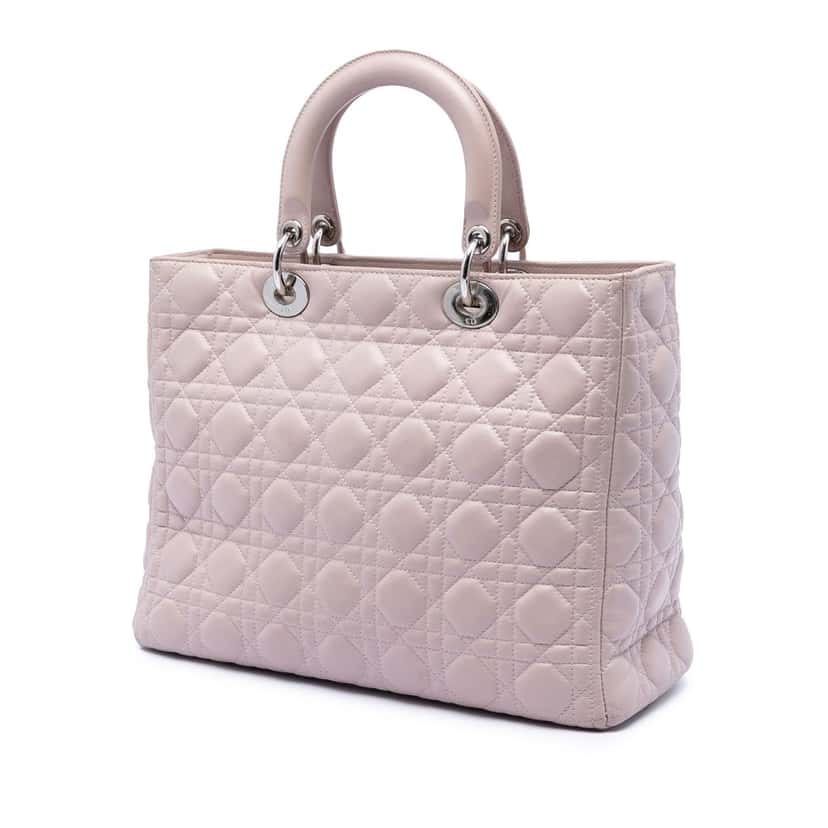 Dior Large Lambskin Cannage Lady Dior Pink Leather Very good condition - Back View