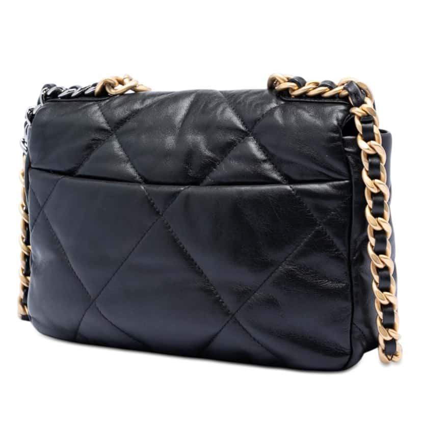 Chanel Medium Lambskin 19 Flap Black Leather Very good condition - Back View