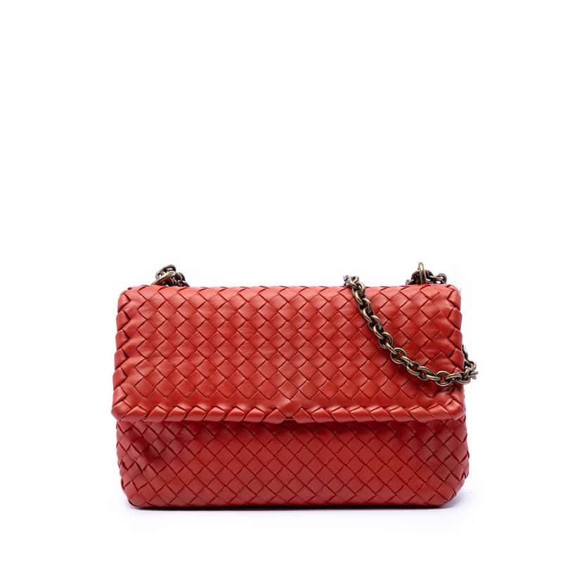 Bottega Veneta Small Nappa Intrecciato Olimpia Shoulder Bag Red Leather Very good condition - Front View