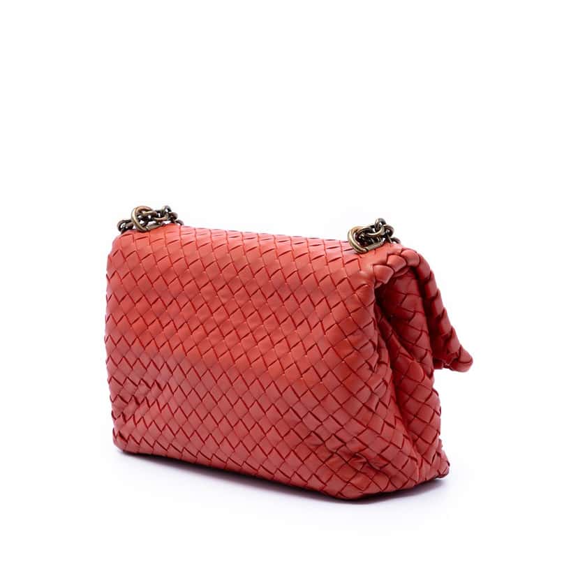 Bottega Veneta Small Nappa Intrecciato Olimpia Shoulder Bag Red Leather Very good condition - Back View