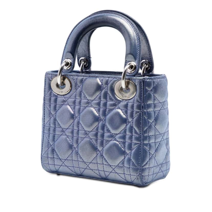 Dior Mini Iridescent Lambskin Cannage Lady Dior Blue Leather Very good condition - Back View