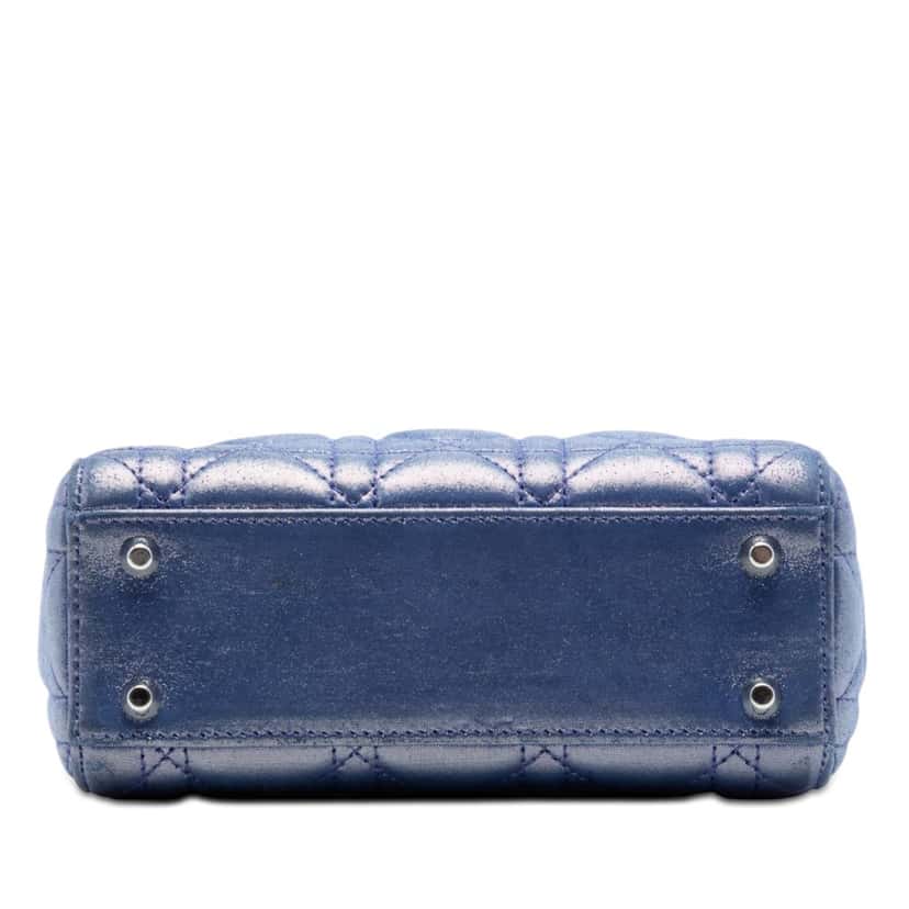 Dior Mini Iridescent Lambskin Cannage Lady Dior Blue Leather Very good condition - Inside View