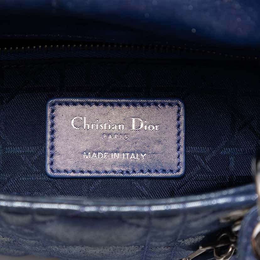 Dior Mini Iridescent Lambskin Cannage Lady Dior Blue Leather Very good condition - Box View