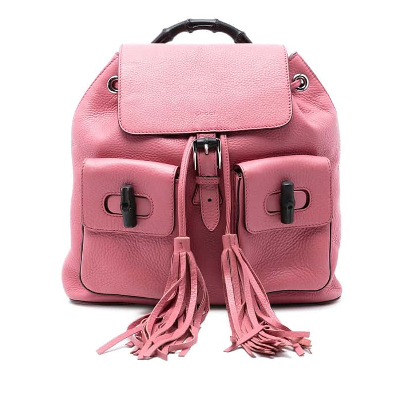 Gucci Leather Bamboo Tassel Backpack Pink Leather Very good condition - Front View