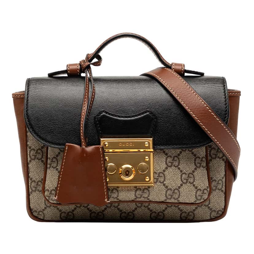 Gucci Mini GG Supreme and Calfskin Padlock Flap Pocket Satchel Beige Very good condition - Front View