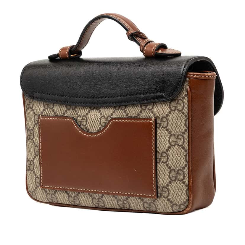 Gucci Mini GG Supreme and Calfskin Padlock Flap Pocket Satchel Beige Very good condition - Back View