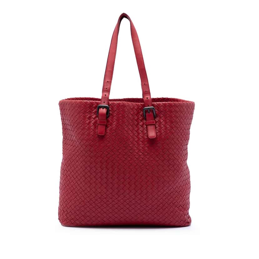 Bottega Veneta Nappa Intrecciato Tote Red Leather Very good condition - Front View
