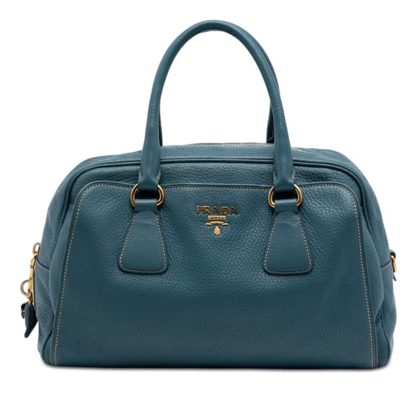Prada Vitello Daino Bauletto Bag Blue Leather Very good condition - Front View