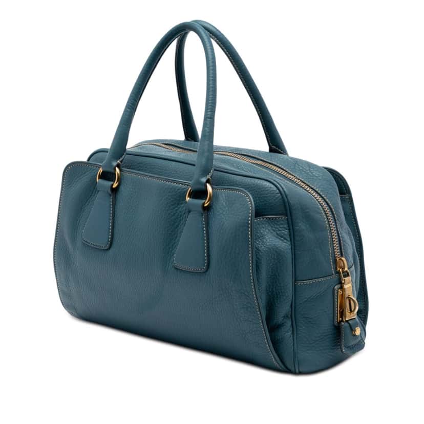 Prada Vitello Daino Bauletto Bag Blue Leather Very good condition - Back View