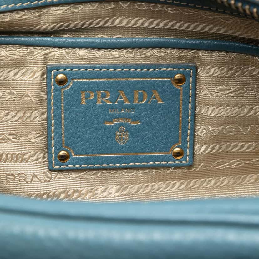 Prada Vitello Daino Bauletto Bag Blue Leather Very good condition - Box View