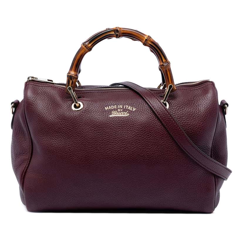 Gucci Medium Calfskin Bamboo Shopper Boston Bag Red Leather Very good condition - Front View