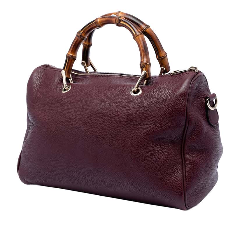 Gucci Medium Calfskin Bamboo Shopper Boston Bag Red Leather Very good condition - Back View