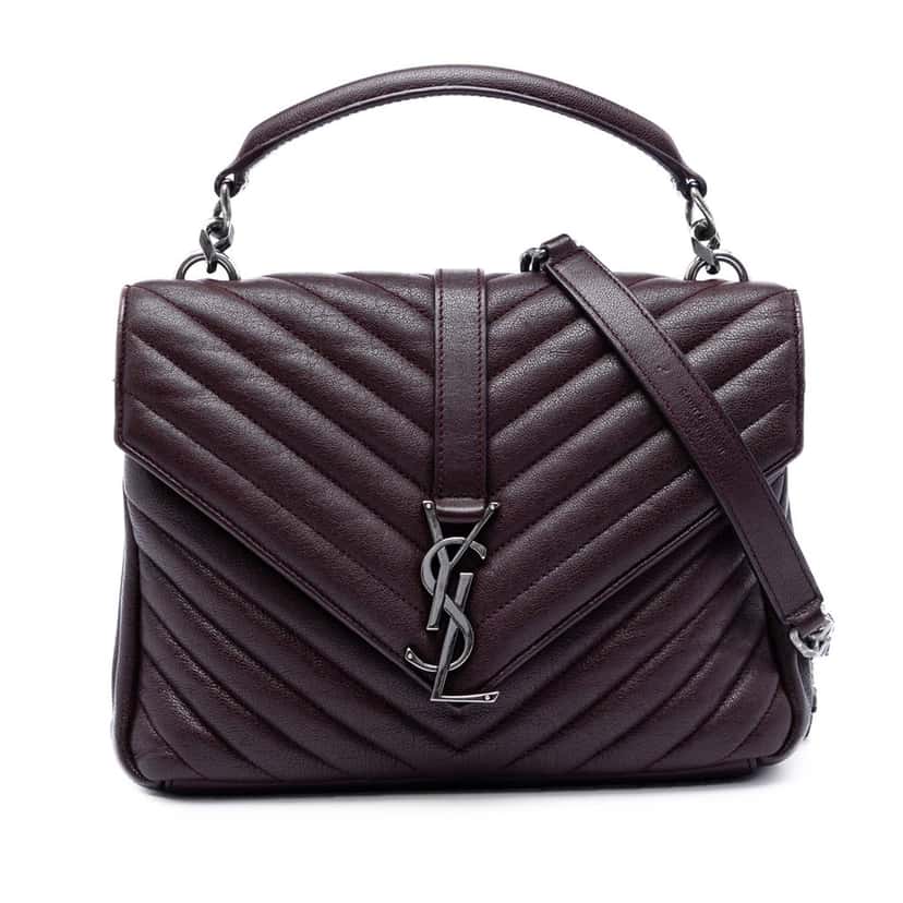 Saint Laurent Medium Chevron Sheepskin Monogram College Satchel Red Leather Very good condition - Front View