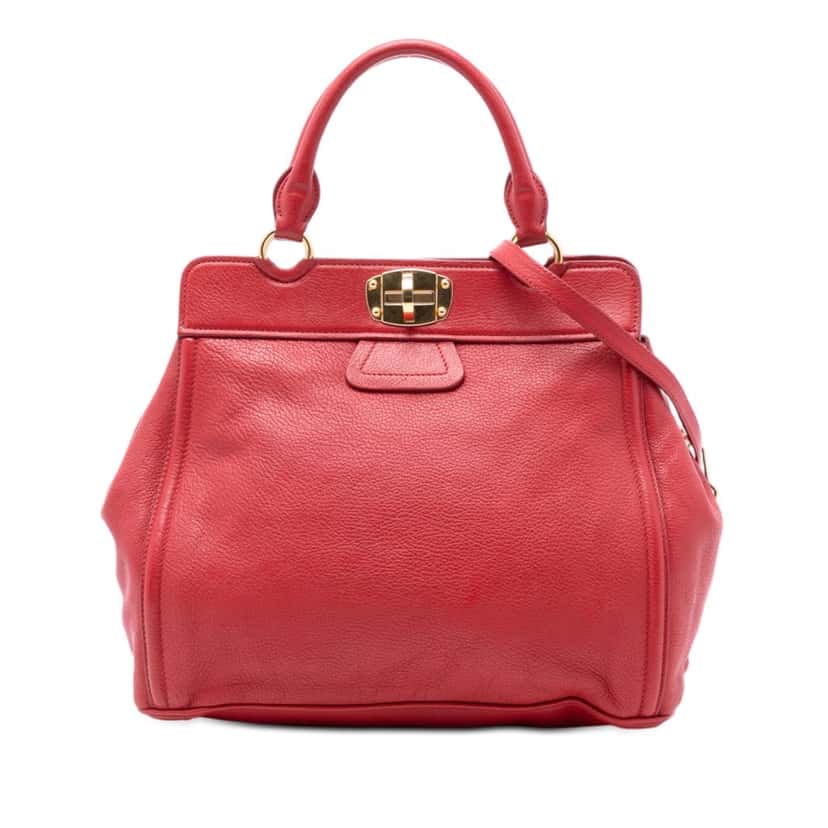 Miu Miu Nappa Turn Lock Frame Top Handle Bag Red Leather Very good condition - Front View