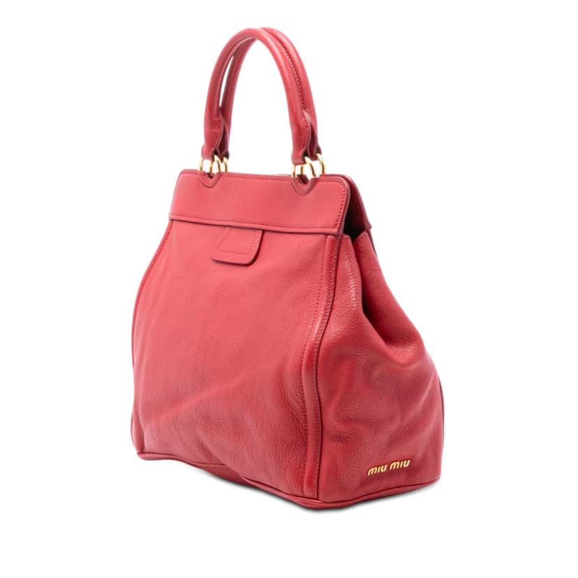 Miu Miu Nappa Turn Lock Frame Top Handle Bag Red Leather Very good condition - Back View
