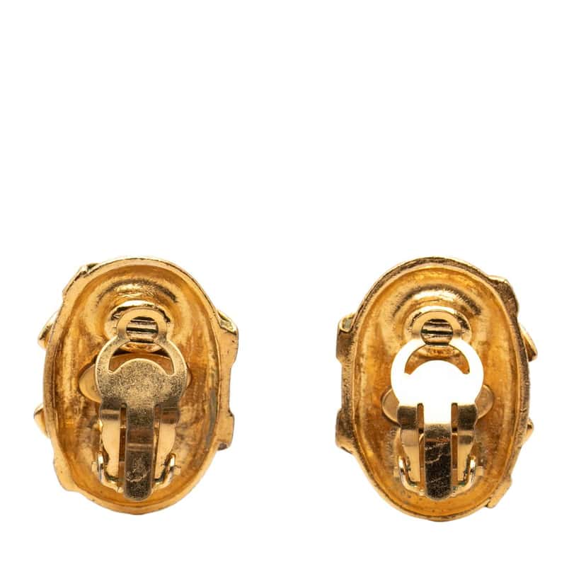 Chanel CC Gold Plated Oval Clip on Earrings Gold Metal Very good condition - Back View