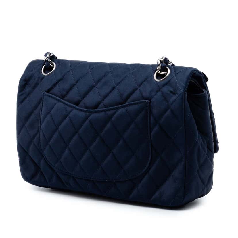 Chanel Medium Classic Satin Paillette Embellished Double Flap Blue Very good condition - Back View