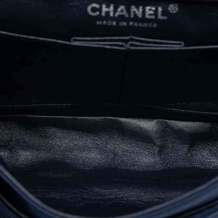 Chanel Medium Classic Satin Paillette Embellished Double Flap Blue Very good condition - Model View