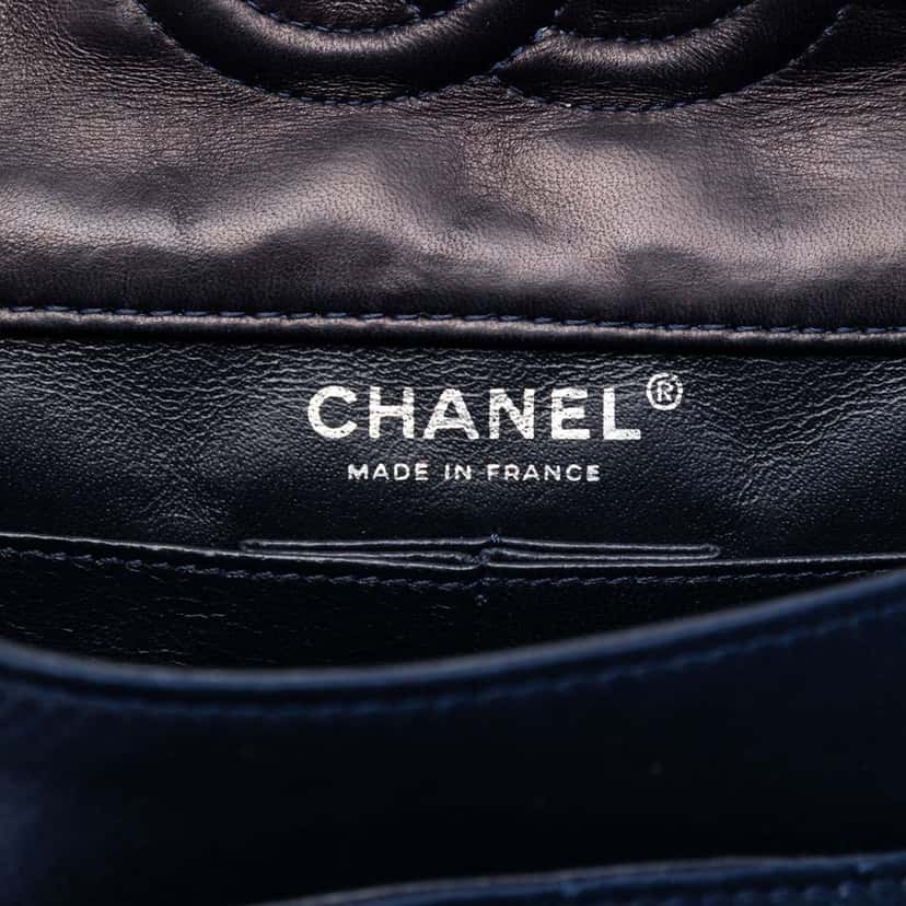 Chanel Medium Classic Satin Paillette Embellished Double Flap Blue Very good condition - Box View