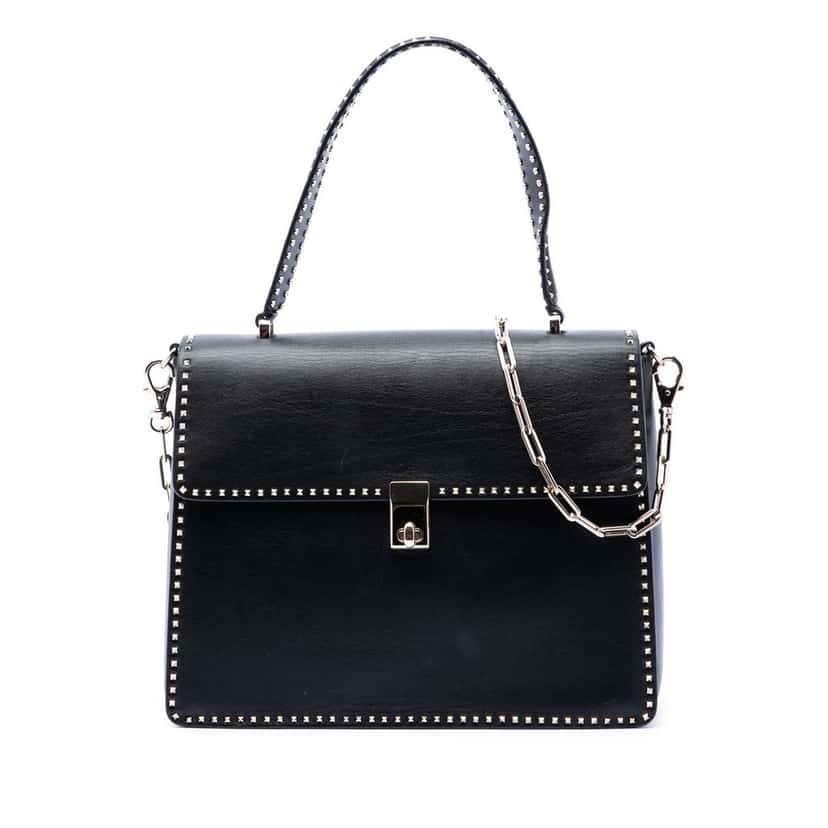 Valentino Leather Rockstud Top Handle Bag Black Leather Very good condition - Front View
