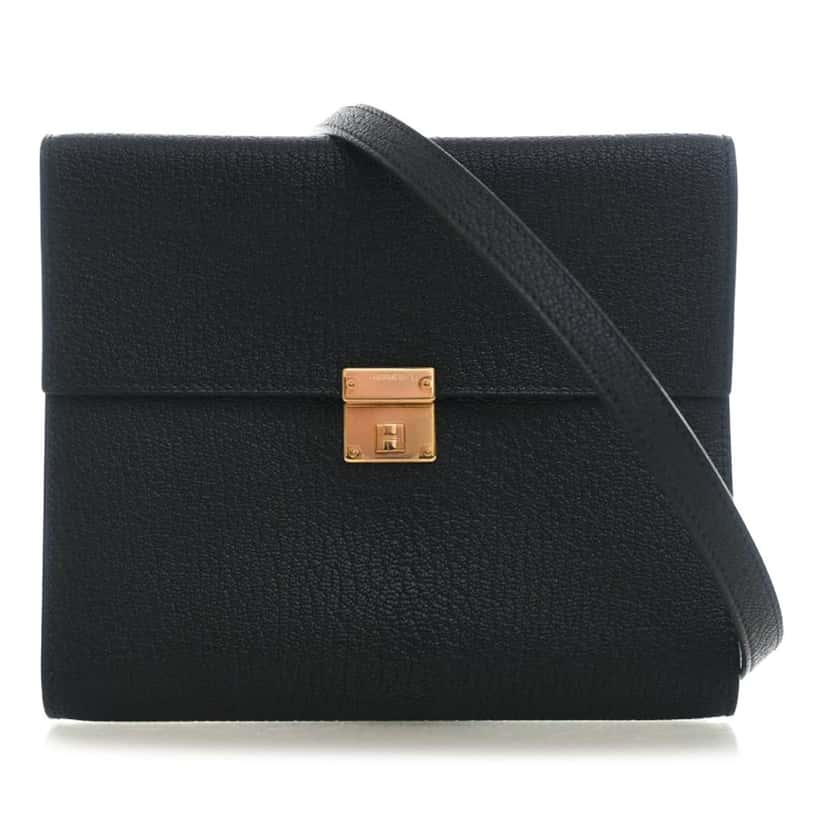 Hermès Chevre Mysore Clic 16 Wallet On Strap Black Leather Very good condition - Front View