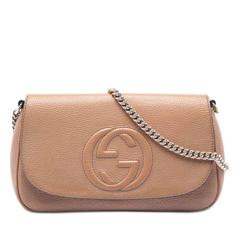 Gucci Medium Calfskin Soho Chain Flap Crossbody Brown Leather Very good condition - Front View