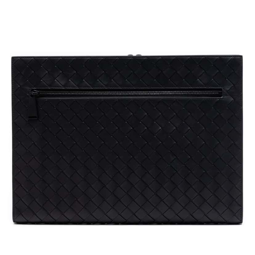 Bottega Veneta Calfskin Intrecciato Document Case Black Leather Very good condition - Front View
