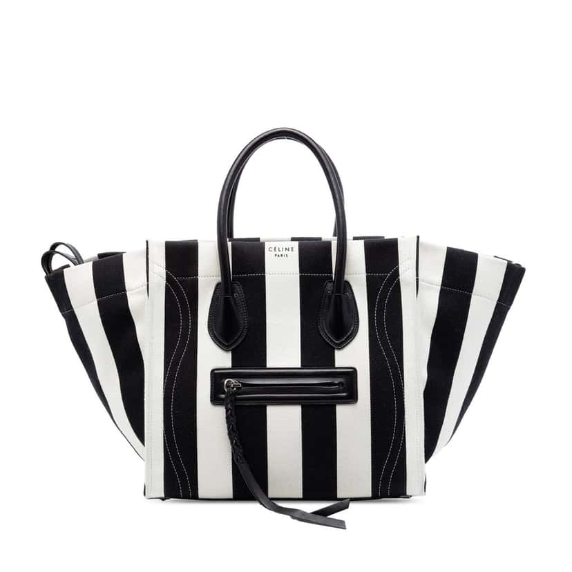 Celine Medium Striped Canvas and Cotton Phantom Luggage Tote Black Very good condition - Front View