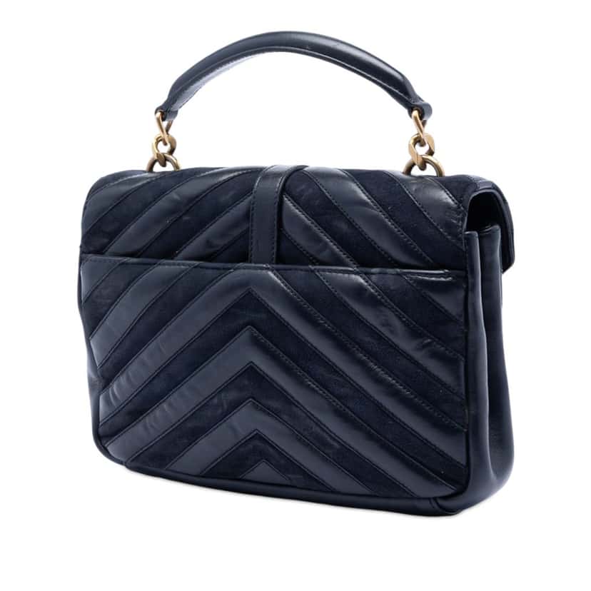 Saint Laurent Medium Calfskin and Suede Chevron Monogram College Satchel Blue Leather Very good condition - Back View