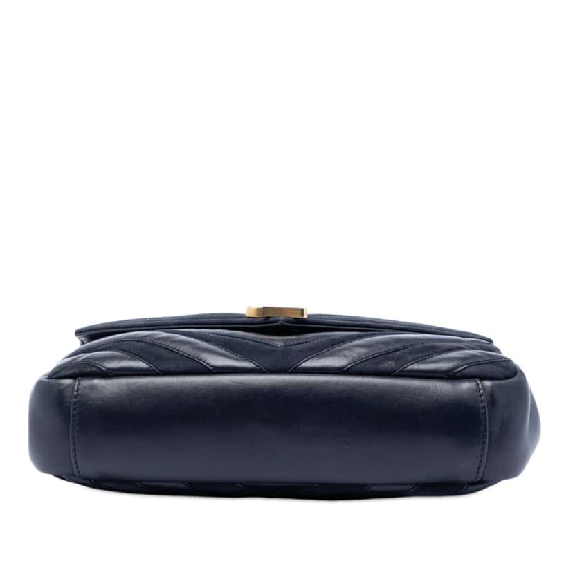 Saint Laurent Medium Calfskin and Suede Chevron Monogram College Satchel Blue Leather Very good condition - Inside View