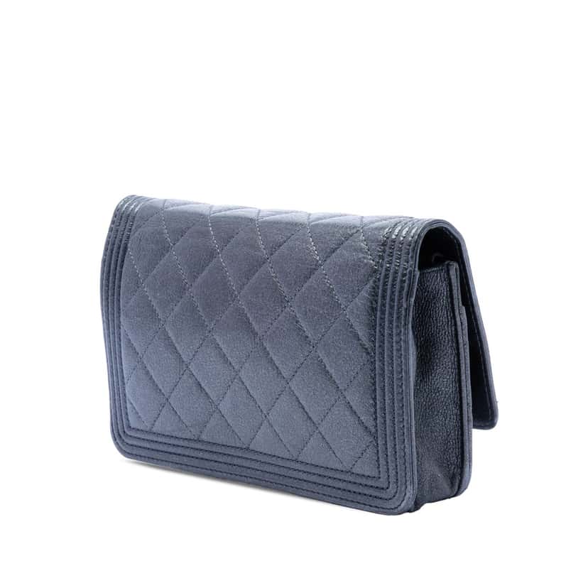 Chanel Quilted Metallic Calfskin Boy Wallet on Chain Black Leather Very good condition - Back View