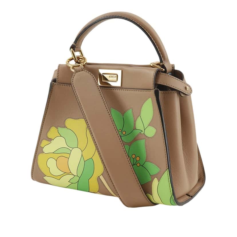 Fendi Mini Nappa Flower Inlay Peekaboo Iconic Satchel Beige Leather Very good condition - Back View