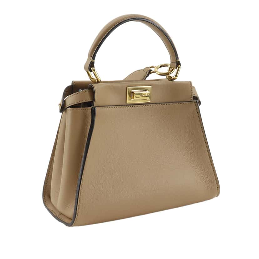 Fendi Mini Nappa Flower Inlay Peekaboo Iconic Satchel Beige Leather Very good condition - Inside View