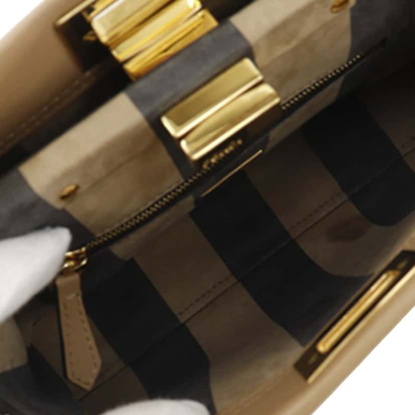 Fendi Mini Nappa Flower Inlay Peekaboo Iconic Satchel Beige Leather Very good condition - Model View