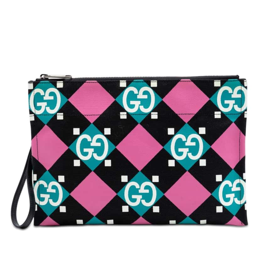 Gucci Jumbo GG Canvas Geometric Print Clutch Black Very good condition - Front View