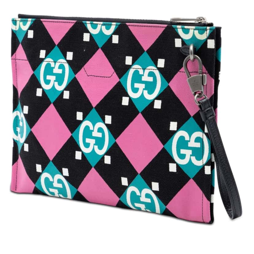 Gucci Jumbo GG Canvas Geometric Print Clutch Black Very good condition - Back View