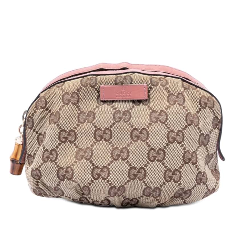 Gucci GG Canvas Bamboo Clutch Beige Very good condition - Front View