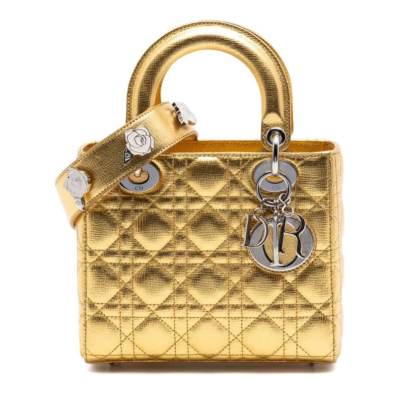 Dior Small Metallic Grained Calfskin Cannage My ABCDior Lady Dior Gold Leather Very good condition - Front View