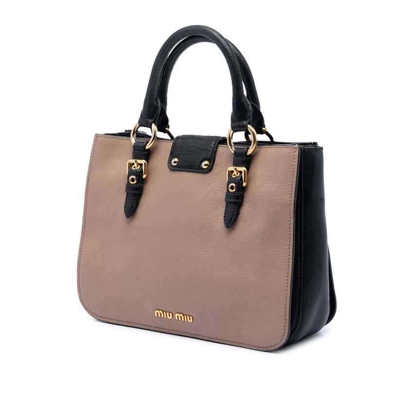 Miu Miu Bicolor Goatskin Madras Satchel Brown Leather Never worn, with tag - Back View