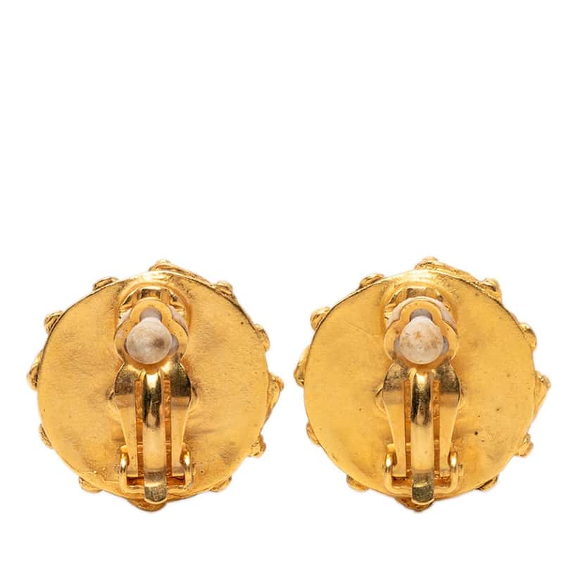 Chanel CC Gold Plated Faux Pearl Clip On Earrings Gold Metal Very good condition - Back View
