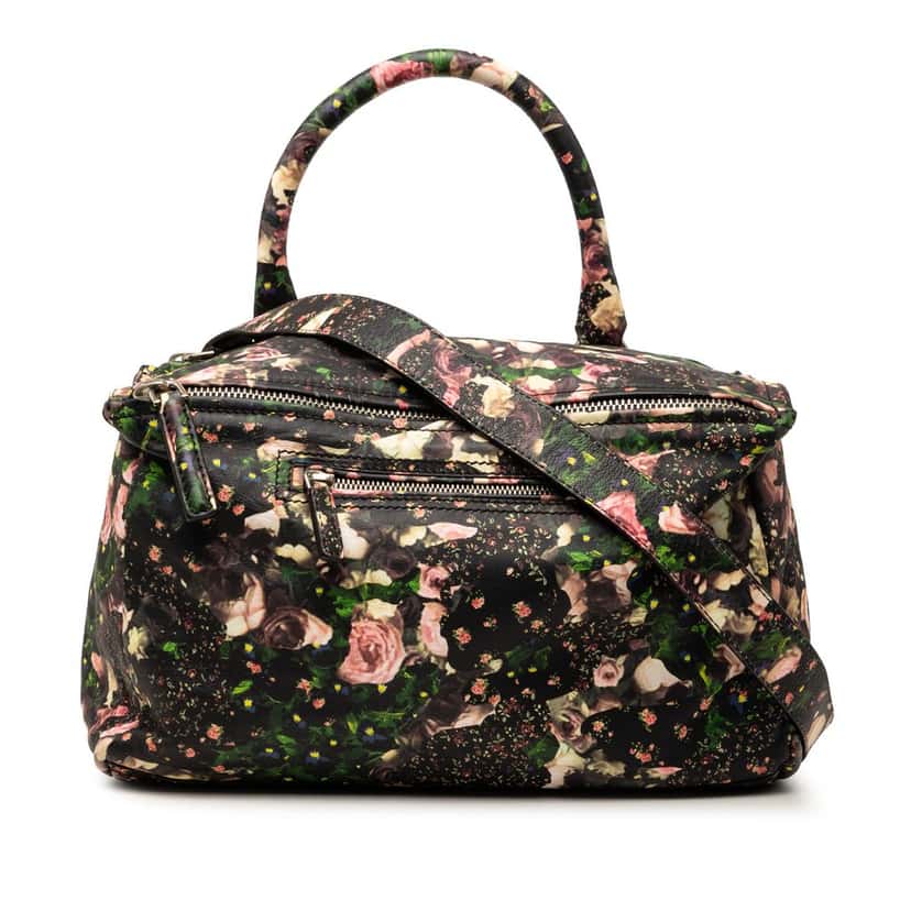 Givenchy Medium Floral Printed Calfskin Pandora Satchel Black Leather Very good condition - Front View
