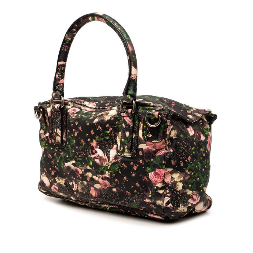 Givenchy Medium Floral Printed Calfskin Pandora Satchel Black Leather Very good condition - Back View
