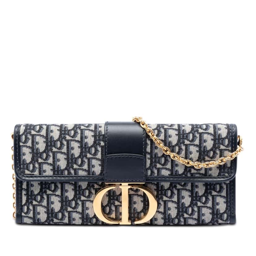 Dior Oblique Canvas 30 Montaigne Clutch With Chain Blue Very good condition - Front View
