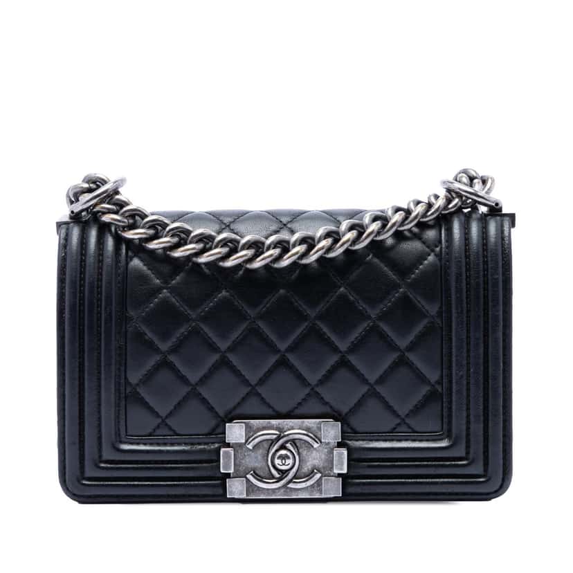Chanel Small Quilted Lambskin Boy Flap Black Leather Very good condition - Front View
