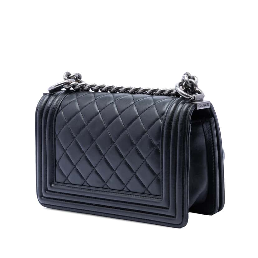 Chanel Small Quilted Lambskin Boy Flap Black Leather Very good condition - Back View