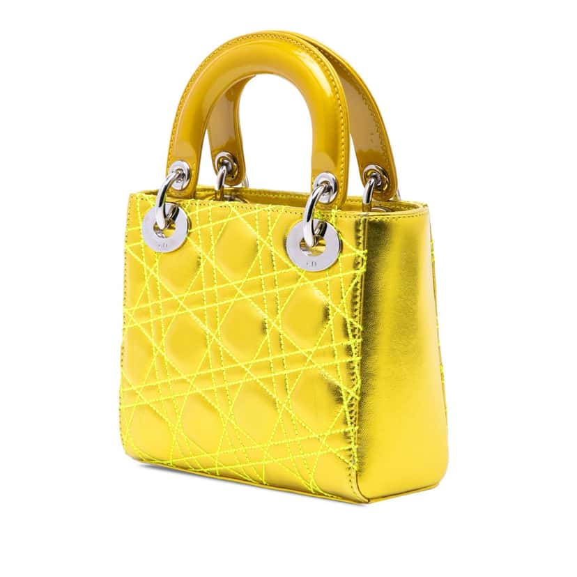Dior Anselm Reyle Mini Metallic Lambskin Cannage Lady Dior Yellow Leather Very good condition - Back View