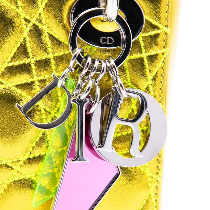 Dior Anselm Reyle Mini Metallic Lambskin Cannage Lady Dior Yellow Leather Very good condition - Box View
