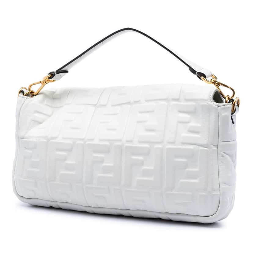 Fendi Large Zucca Embossed Leather Baguette Satchel White Leather Very good condition - Back View