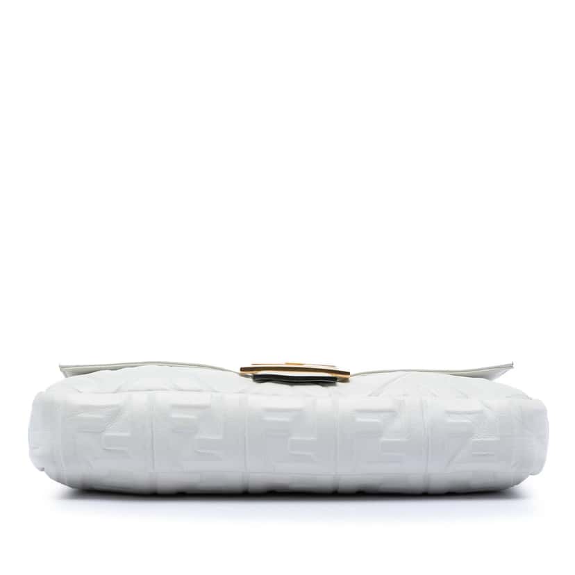 Fendi Large Zucca Embossed Leather Baguette Satchel White Leather Very good condition - Inside View